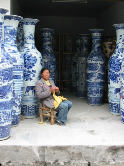 small blue vases